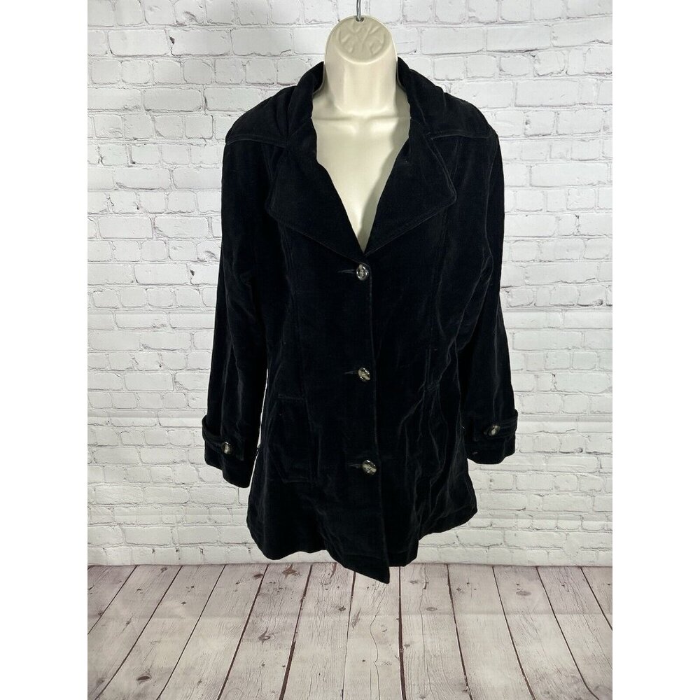 VTG Urban Vibe Black Velour Mid Length Cotton Shell Button Up Blazer Womens S